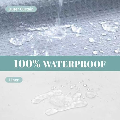 No Hook Waffle Shower Curtain with Snap-in Liner, 60x74 Inch, Frost Blue