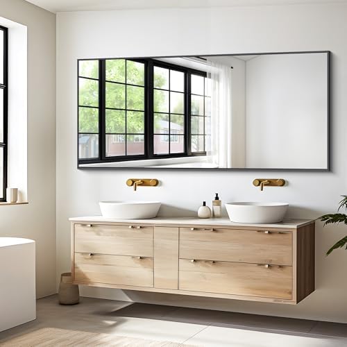 DESBING Black Bathroom Mirror for Wall, 72x30 Inch Rectangle Mirrors with Metal Frame, Modern Vanity Wall Mirror Decor for Entryway Hangs, Bathroom Living Room Horizontal or Vertical