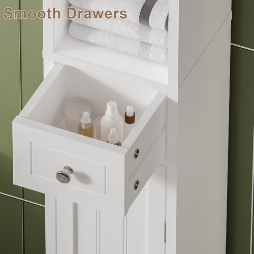 ChooChoo Narrow Bathroom Storage Cabinet with Adjustable Shelves and Drawer
