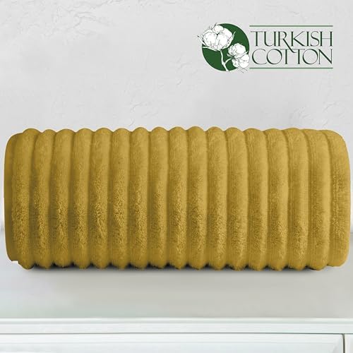 Elegant Comfort 100% Turkish Cotton Corduroy Ribbed Luxury Jumbo Bath Towel Ultra Soft - 35 x 70 Inch - Luxury Spa Premium Hotel Quality Highly Absorbent and Quick Dry Large Bath Towel, Gold