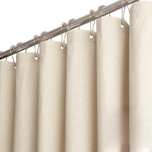 BTTN 180x72 Linen Textured Waterproof Fabric Shower Curtain, Beige/Cream