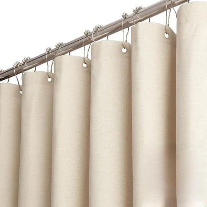 BTTN 180x72 Linen Textured Waterproof Fabric Shower Curtain, Beige/Cream