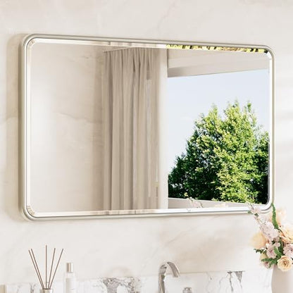 TETOTE Brushed Nickel Vanity Mirror for Bathroom 40 x 24 Beveled Edge Tempered Glass, Rounded Corner Rectangle Wall Mirror for Modern Bathroom, Living Room, Bedroom, Entryway