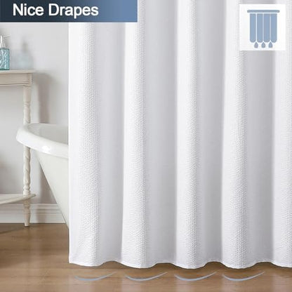 OWENIE White Shower Curtain for Bathroom 72 Inches Long, 3D Embossed Textured Fabric Farmhouse Shower Curtain Soft Cloth, Water Repellent, Machine Washable, Hotel Style, 48" W x 72" L, White