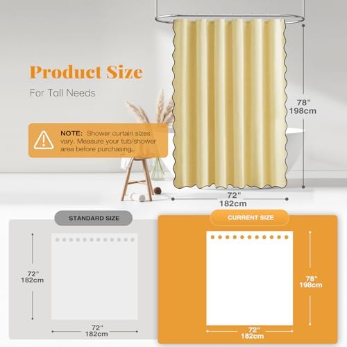 BTTN 72x78 Boho Scalloped Linen Textured Cloth Shower Curtain Set, Yellow