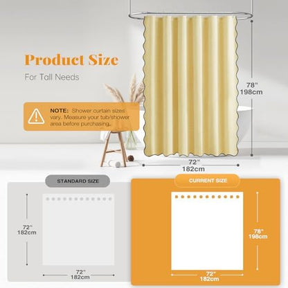 BTTN 72x78 Boho Scalloped Linen Textured Cloth Shower Curtain Set, Yellow