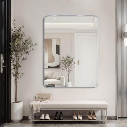 Bathroom Mirror for Wall, 30"x40" Black Bathroom Mirror for Over Sink, Shatterproof Tempered Glass Vanity Mirror with Anti-Rust Aluminum Alloy Frame, Hang Horizontally or Vertically, Silver