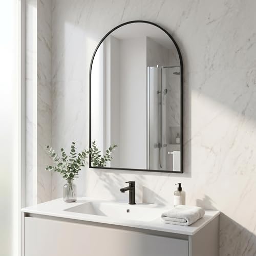 BEAUTYPEAK 28"x20" Arch Bathroom Wall Mirror, Black