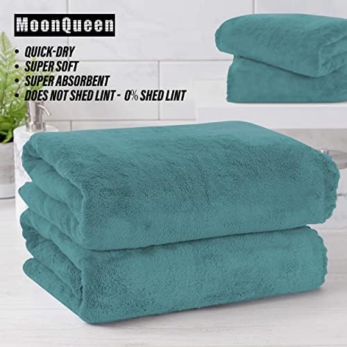 MOONQUEEN 2 Pack Premium Bath Towel Set - Quick Drying - Microfiber Coral Velvet Highly Absorbent Towels - Multipurpose Use as Bath Fitness, Bathroom, Shower, Sports, Yoga Towel (Teal)