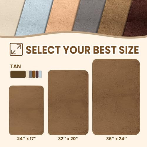 TECHMILLY Fluffy Tufting Bathroom Rug Mat 36x24, Absorbent Thick Non Slip Microfiber Mats, Quick Dry Machine Washable Bath Rug for Bathroom Floor, Bathtub and Shower, Tan