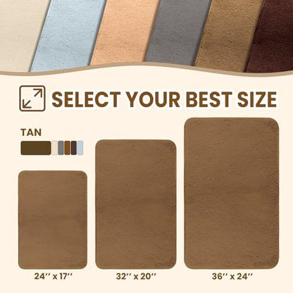 TECHMILLY Fluffy Tufting Bathroom Rug Mat 36x24, Absorbent Thick Non Slip Microfiber Mats, Quick Dry Machine Washable Bath Rug for Bathroom Floor, Bathtub and Shower, Tan