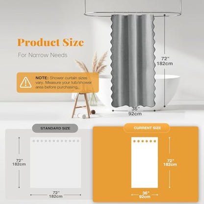BTTN Stall Boho Scalloped Linen Textured Shower Curtain, 36x72, Grey/Gray