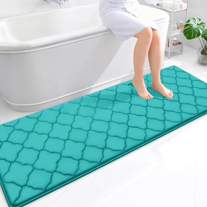 OLANLY Memory Foam Bath Mat Rug 70x24, Ultra Soft Bathroom Rugs, Teal