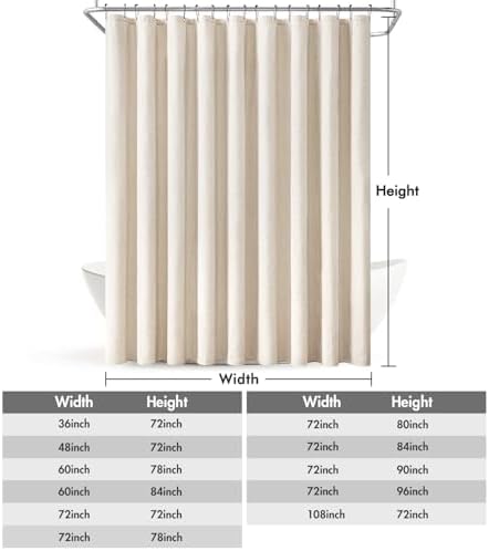 MIULEE W108*L72 Extra Wide Linen Shower Curtain Cream Beige 18 Metal Hooks