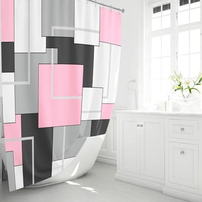BTTN 54x78 Stall Modern Geometric Waterproof Fabric Shower Curtain, Pink