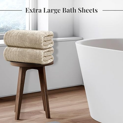 Tens Towels 2 Piece Extra Large Bath Sheets 35 x 70 Inches, Beige