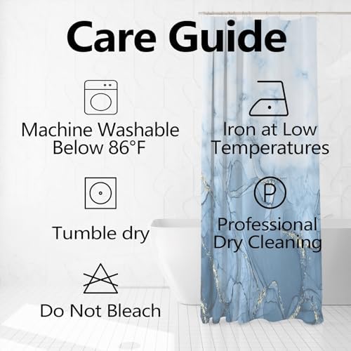 Light Blue Marble Long Waterproof Shower Curtain 72x78 inches
