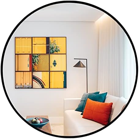 Oruii Large Round Mirror, 30 inch Circle Mirror, Matte Black Metal Frame