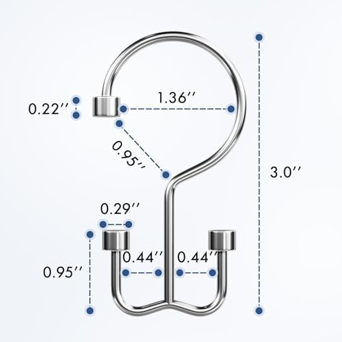 Bathway Shower Curtain Hooks Chrome Shower Curtain Rings, 12 Pcs Metal Double Hooks Rings Rust Proof for Bathroom Shower Curtain Rod