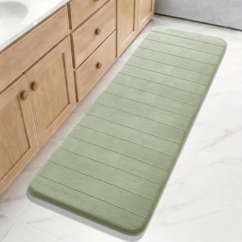 Yimobra Bathroom Runner 60"x24", Non Slip Memory Foam Bath Mat, Super Soft Water Absorbent Hallway Carpet, Machine Washable Rug for Vanity Tub Shower, Sage Green
