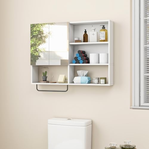 Bathroom Wall Cabinet, Medicine Cabinet with Mirror, White