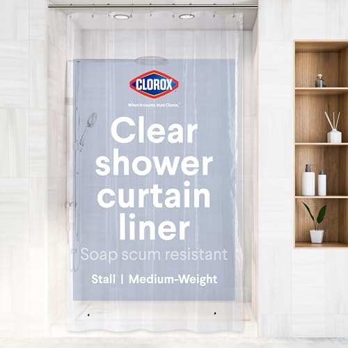 Clorox Shower Curtain Liner, Premium Medium-Weight Durable Waterproof 6g PEVA for Bathroom with Weighted Magnets, Extra Long 54" x 78", Clear 1 Pack