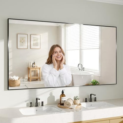 Koonmi Black Rectangle Wall Mirror, 30x50 Inch Bathroom Mirror, Aluminum Frame Vanity Mirror for Entryway, Living Room, Bedroom Bathroom, Hangs Horizontally or Vertically