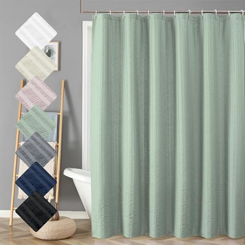 Aiyufeng Moga Sage Green Shower Curtain 84 Inches Long, 3D Embossed Textured Fabric Shower Curtain for Bathroom - Soft Cloth & Hotel Spa Luxury, Machine Washable, 72X84, Sage Green