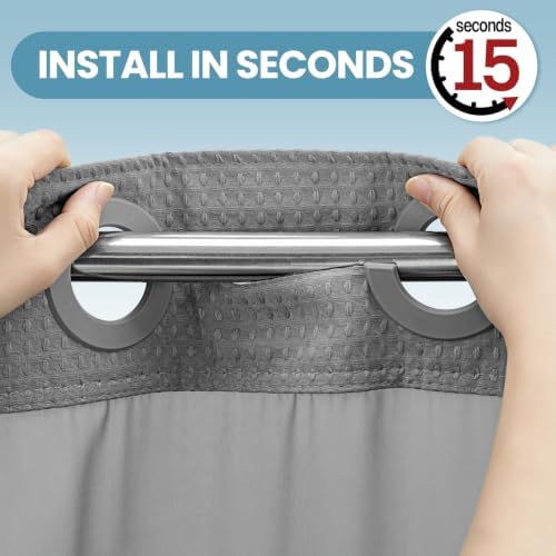 EUTXL Heavyweight No Hook Shower Curtain with Liner, Grey,71x80