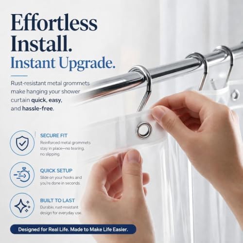EHZNZIE Frosted Shower Curtain Liner 72x72, PEVA Waterproof Bath Curtain, No Chemical Smell, 3 Weighted Magnets, Durable with Rustproof Metal Grommets