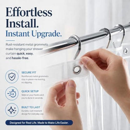 EHZNZIE White Heavy Duty Shower Curtain Liner 72x72, PEVA Waterproof Bath Curtain, No Chemical Smell, 3 Weighted Magnets, Durable with Rustproof Metal Grommets