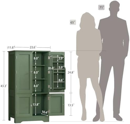 43”H Pantry Cabinet with 4 Doors, Kitchen Cabinet with 6 Door Shelves