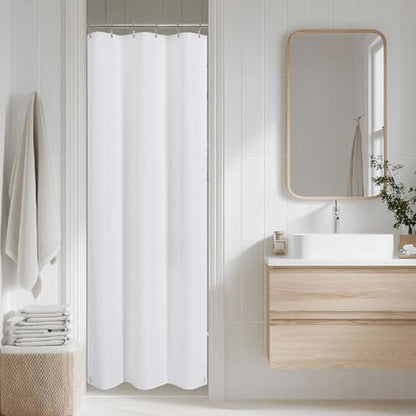 2-in-1 Waterproof Fabric Shower Curtain - No Separate Liner Needed, Hotel-Style Waffle Weave, Effortless Cleaning & Washable Bathroom Shower Curtain Set,36Wx72H,White