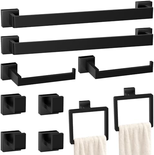 10-Pieces Matte Black Bathroom Accessories Set, 24 Inch Bath Towel Bar Set
