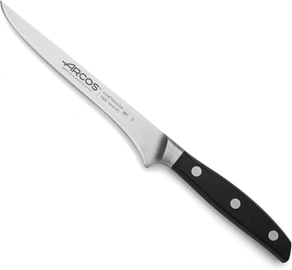 Arcos Boning Knife 6 Inch Nitrum Stainless Steel and 160 mm blade. Professional Butcher Knife to Slice Bones from Meat. Ergonomic Polypropylene Handle. Series Manhattan. Color Black.
