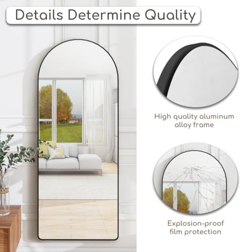 Dewfig Mirror Full Length, 64"X21" Arched Floor Mirror, Round Corner, Black