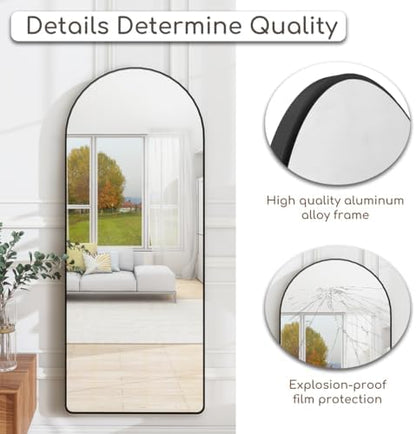 Dewfig Mirror Full Length, 64"X21" Arched Floor Mirror, Round Corner, Black