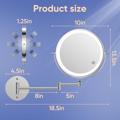 FUNTOUCH 9" Rechargeable Wall Mounted Makeup Mirror with Lights 1X/30X