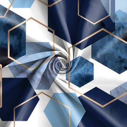 deFouliao Blue Shower Curtain Geometric Grid Ink Blue Modern Abstract Bathroom Shower Curtain Sets Waterproof Fabric for Home Hotel Bathtub Art Decor, with Hooks, 72x78 Inch