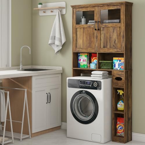 Vabches Over The Toilet Storage Cabinet with Doors & Paper Holder, Brown