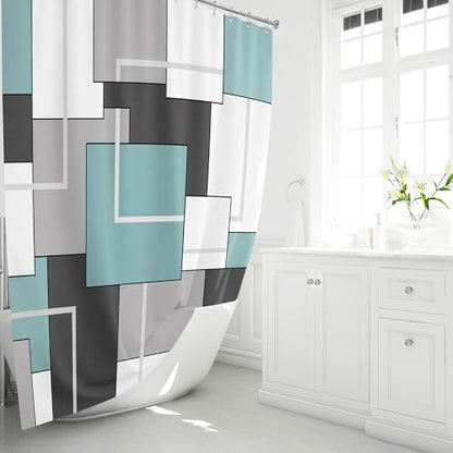 BTTN Teal Modern Geometric Waterproof Fabric Shower Curtain Set, 72 x 72
