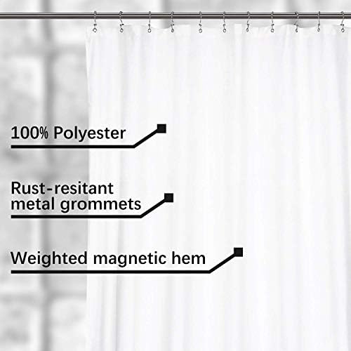 N&Y HOME 84 inch Extra Wide Fabric Shower Curtain or Liner, White, 84x72