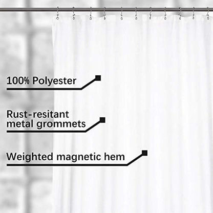 N&Y HOME 84 inch Extra Wide Fabric Shower Curtain or Liner, White, 84x72