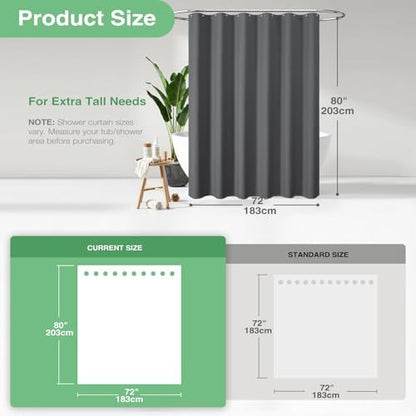 Dynamene Long Waffle Shower Curtain 256GSM Heavy Fabric 72x80 Charcoal Grey