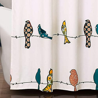 Lush Decor Rowley Birds Shower Curtain, 72” W x 72” L, Multi - Colorful Floral Bird Pattern - Whimsical & Playful Bird Shower Curtain - Farmhouse, Coastal, & Boho Bathroom Decor