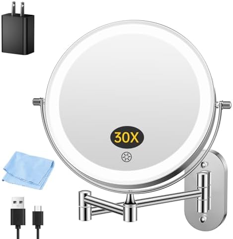 FUNTOUCH 5000mAh Rechargeable Wall Mounted Makeup Mirror with Light Charger