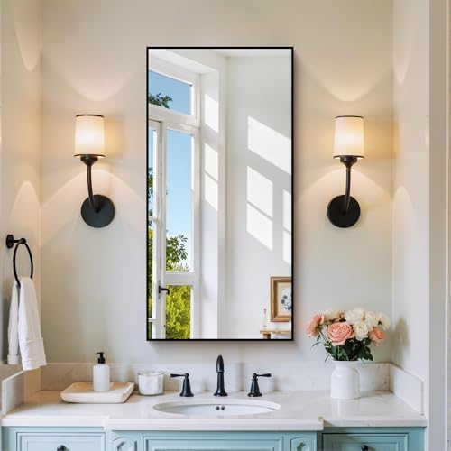 COFENY Black Bathroom Mirror for Wall, 20x40 Inch Rectangle Mirror with Metal Frame, Modern Vanity Mirrors for Bathroom Living Room, Entryway Hangs Horizontal or Vertical