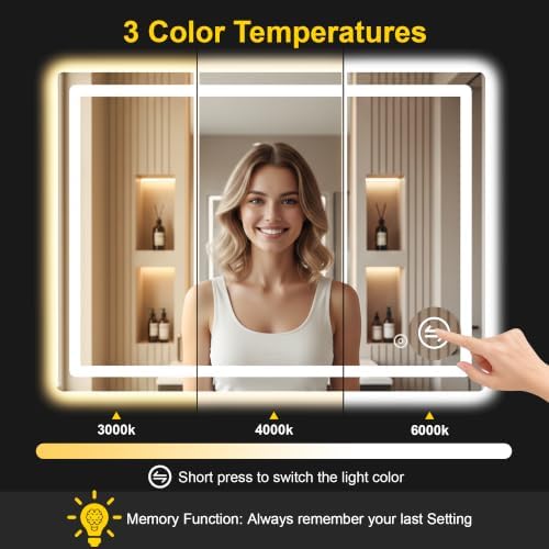 LED Bathroom Mirror with Lights, 30"x40" Lighted Vanity Mirror for Wall