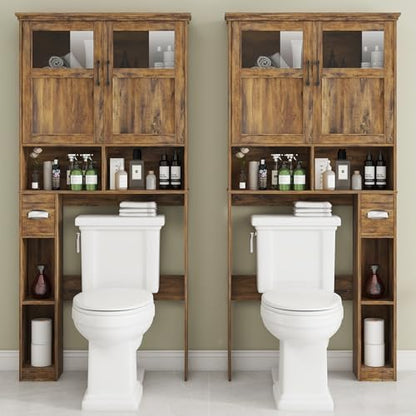 Vabches Over The Toilet Storage Cabinet with Doors & Paper Holder, Brown