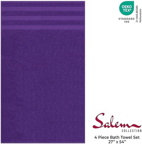 American Soft Linen Salem 100% Cotton Turkish 4 Piece Bath Towels for Bathroom, 600 GSM Soft Absorbent Quick Dry Bath Towel Set, Purple
